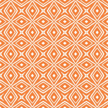 Geometrik dikişsiz desen. Turuncu simetrik kaleydoskop arka planı. Tekstil temyize hazır, mayo kumaş, duvar kağıdı, ambalaj. El çizimi geometrik kusursuz tasarım.