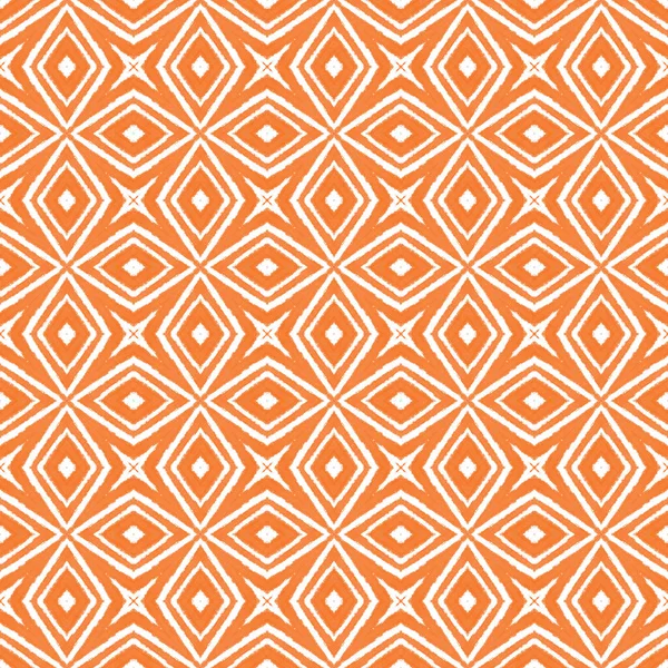 幾何学的なシームレスなパターン オレンジの対称万華鏡の背景 繊維準備ができて魅力的なプリント 水着生地 手描き幾何学的なシームレスなデザイン — ストック写真