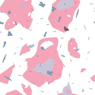 Terrazzo kusursuz desen. Pembe Venedik döşeme dokusu. Doğal taşlardan, granitten, kuvarstan, mermerden, betondan yapılmış arka plan. Terrazzo pürüzsüz desenli serin renklerde. 