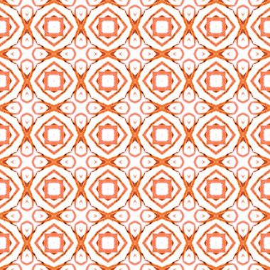 Elle boyanmış suluboya kenar. Turuncu değerli boho şık yaz tasarımı. Döşemeli suluboya arka plan. Tekstil hazır göz kamaştırıcı baskı, mayo kumaş, duvar kağıdı, ambalaj..