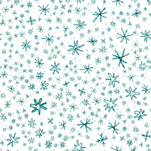 Handritade Blå Snöflingor Jul Sömlös Mönster Subtila Flygande Snöflingor Vit — Stockfoto