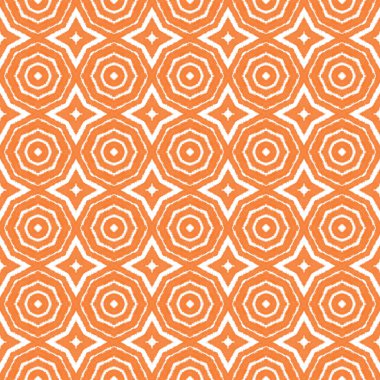 Egzotik, pürüzsüz desen. Turuncu simetrik kaleydoskop arka planı. Yaz mayosu, egzotik, pürüzsüz tasarım. Tekstil hazır büyüleyici baskı, mayo kumaş, duvar kağıdı, ambalaj..