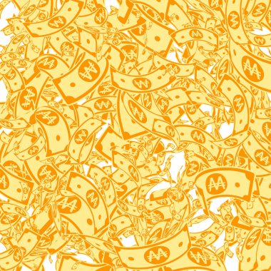 Korece notlar düşüyor. Karmaşık WON faturaları beyaz arka planda. Kore parası. Hassas vektör çizimi. İkramiye, servet veya başarı konsepti aranıyor.