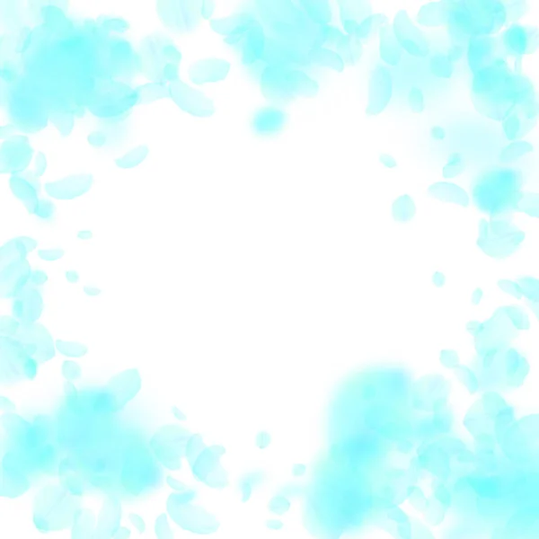 Pétales Fleurs Turquoise Tombant Impressionnante Vignette Fleurs Romantiques Flying Pétale — Image vectorielle