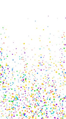 Şenlikli sosyetik konfeti. Kutlama yıldızları. Beyaz arka planda parlak konfeti. Muhteşem şablon şablonu. Dikey vektör arkaplanı.