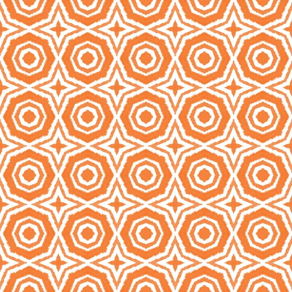 Fliesen Aquarell Muster Orange Symmetrischer Kaleidoskop Hintergrund Textilfertiges Kleingedrucktes Bademodenstoffe — Stockfoto