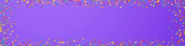 Festliches Konfetti Feierstars Regenbogenhelle Sterne Auf Violettem Hintergrund Lebende Festliche — Stockvektor