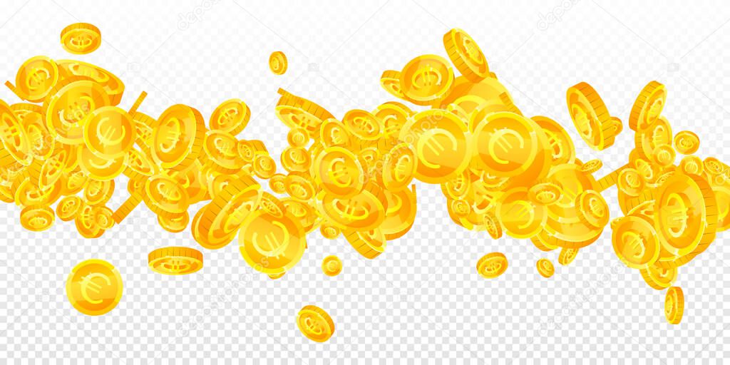 European Union Euro coins falling. Ideal scattered EUR coins. Europe money. Appealing jackpot, wealth or success concept. Vector illustration.