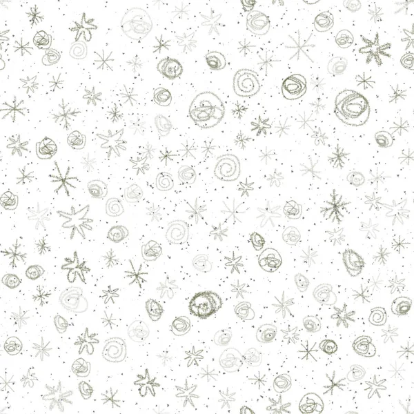 Mão Desenhado Cinza Flocos Neve Natal Sem Costura Padrão Flocos — Fotografia de Stock