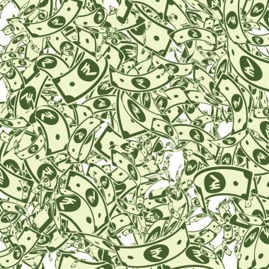 Hindistan rupisi düşüyor. Beyaz arka planda dağınık INR faturaları. Hindistan parası. Çekici vektör çizimi. Olağanüstü ikramiye, servet ya da başarı konsepti.