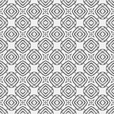 Tekstil hazır büyüleyici baskı, mayo kumaş, duvar kağıdı, ambalaj. Siyah ve beyaz, boho şık yaz tasarımı. El çizimi tropikal, pürüzsüz sınır. Tropik, pürüzsüz desen.