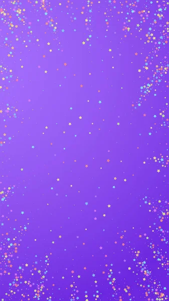 Confete Delicado Festivo Estrelas Celebração Estrelas Coloridas Pequenas Fundo Violeta — Vetor de Stock