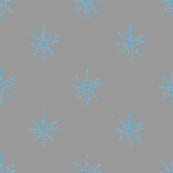 手描きの青い雪の結晶クリスマスシームレスパターン 灰色の背景に小さな空飛ぶ雪のフレーク クラシーなチョーク手書きの雪のオーバーレイ ユニークなホリデーシーズンの装飾 — ストック写真