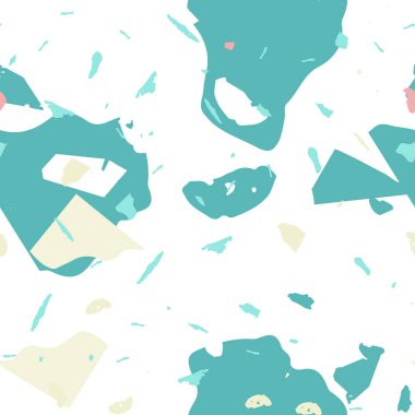 Terrazzo kusursuz desen. Mavi klasik döşeme dokusu. Terrazzo pürüzsüz desenli, serin renklerde. Doğal taşlardan, granitten, kuvarstan, mermerden, betondan yapılmış arkaplan. 