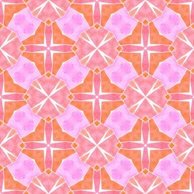 Tekstil lekesiz, mayo kumaşı, duvar kağıdı, ambalaj kağıdı. Turuncu göz kamaştırıcı boho şık yaz tasarımı. Suluboya yaz etnik sınır düzeni. Etnik el boyası desen.