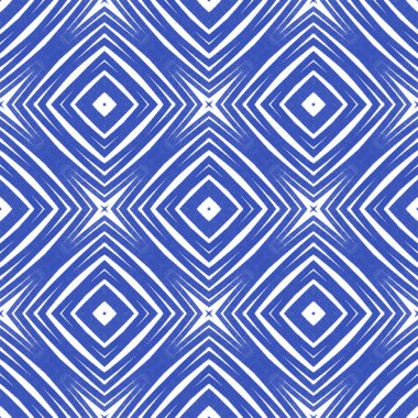 Sembol çizgileri tasarımı. İndigo simetrik kaleydoskop arka planı. Tekstil hazır hipnotize baskı, mayo kumaş, duvar kağıdı, ambalaj. Geometrik sembol çizgileri deseni.