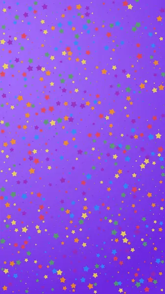 お祭り騒ぎだ お祝いの星 紫色の背景に楽しい星 理想的なお祝いオーバーレイテンプレート 垂直ベクトル背景 — ストックベクタ