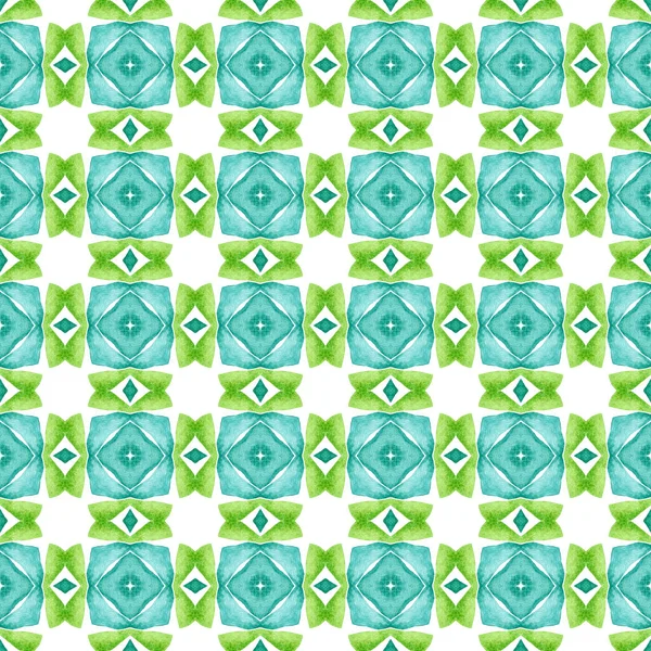 Patrón Étnico Pintado Mano Diseño Verano Boho Chic Simétrico Verde — Foto de Stock