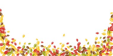 Sonbahar yaprakları dökülüyor. Kırmızı, sarı, yeşil, kaotik yapraklar uçuşuyor. Görkemli beyaz arka planda yağan yağışlı renkli yapraklar. Okul satışına geri dönmek büyüleyici..