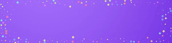 节庆有趣的意大利面 庆祝明星 色彩斑斓的星星在紫罗兰的背景上随机应变 活的节日覆盖模板 全景矢量背景 — 图库矢量图片