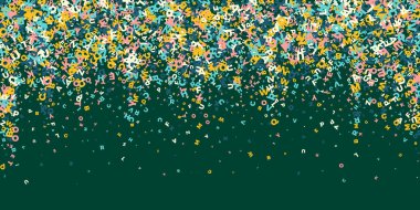 İngilizce 'nin harfleri düşüyor. Latin alfabesinin hafif uçan kelimeleri. Yabancı diller öğrenim kavramı. Tahta arka plandaki okul afişine geri dön.