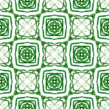 Etnik elle boyanmış desen. Yeşil ekstra boho şık yaz tasarımı. Tekstil hazır orijinal baskı, mayo kumaş, duvar kağıdı, ambalaj. Suluboya yaz etnik sınır düzeni.