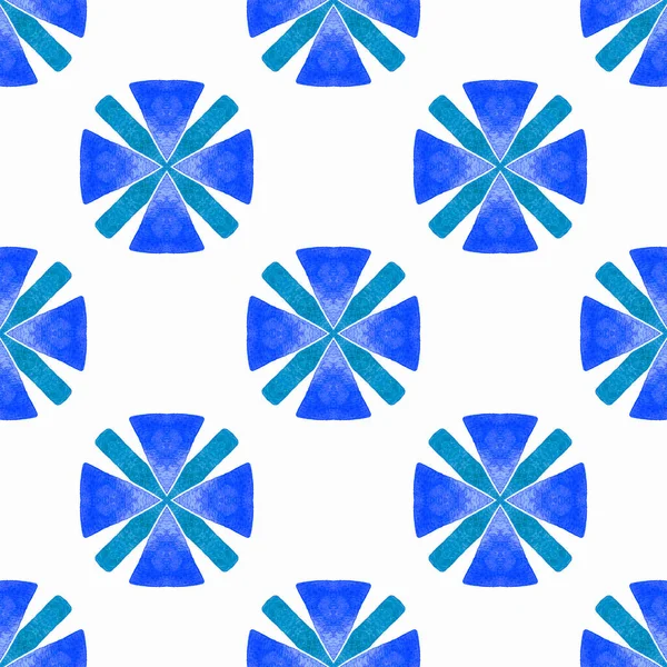 手は熱帯のシームレスな境界線を描いた ブルーの愛らしいBohoシックな夏のデザイン 熱帯のシームレスなパターン 繊維準備ができて活気のあるプリント 水着生地 — ストック写真