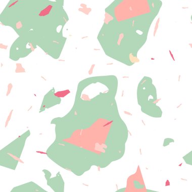 Terrazzo kusursuz desen. İç dekorasyon için minimalist döşeme taşı. Doğal taşlardan, granitten, kuvarstan, mermerden, betondan yapılmış arka plan. Terrazzo pürüzsüz desenli serin renklerde. 