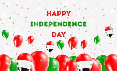 Suriye Arap Cumhuriyeti Bağımsızlık Günü Vatansever Tasarımı. Suriye Ulusal Renkleri 'nde balonlar. Bağımsızlık Günü Kutlama Kartın kutlu olsun..