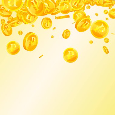 Rus rublesi düşüyor. Enfes dağınık ovalama paraları. Rusya parası. Büyük ikramiye, servet ya da başarı konsepti. Vektör illüstrasyonu.