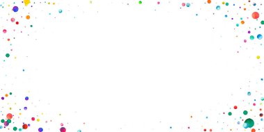 Beyaz arka planda suluboya konfeti. Çekici gökkuşağı renkli noktalar. Rengarenk parlak kartın kutlu olsun. Baştan çıkarıcı el yapımı konfeti..