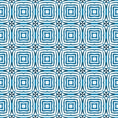 El çizimi yeşil mozaik pürüzsüz sınır. Mavi zarif boho şık yaz tasarımı. Tekstil hazır, kayda değer baskı, mayo kumaş, duvar kağıdı, ambalaj. Mozaik pürüzsüz desen.