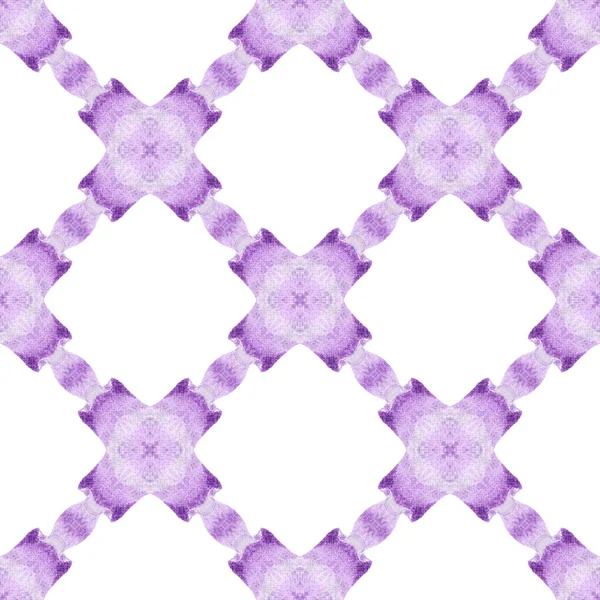 手彩色水彩境界 紫のユニークなBohoシックな夏のデザイン タイル張りの水彩画の背景 繊維準備ができて対称プリント 水着生地 — ストック写真