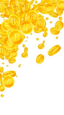 Tayland baht sikkeleri düşüyor. Orijinal dağınık THB paraları. Tayland parası. Klas ikramiye, servet ya da başarı konsepti. Vektör illüstrasyonu.