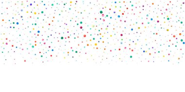 Beyaz arka planda suluboya konfeti. Canlı gökkuşağı renkli noktalar. Rengarenk parlak kartın kutlu olsun. Lezzetli el boyaması konfeti.