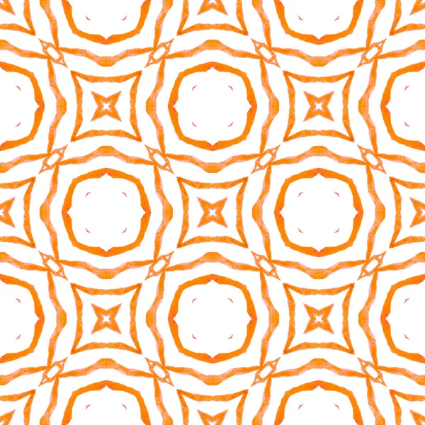繊維準備ができて面白いプリント 水着生地 オレンジの心を吹くBohoシックな夏のデザイン 水着のデザインを繰り返すイカト タイルの境界を繰り返す水彩イカット — ストック写真