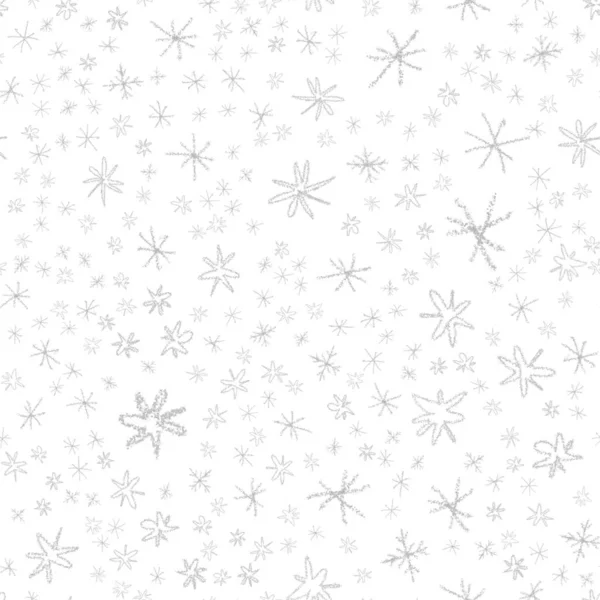 手描き雪片クリスマスシームレスパターン チョークの雪の上に微弱な飛行雪のフレーク背景 チョーク手描きの雪のオーバーレイを楽しませます ホリデーシーズンの装飾 — ストック写真