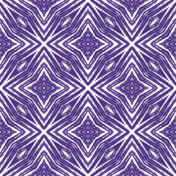 手描きの縞模様 紫色の対称万華鏡の背景 繊維準備ができて心を吹いて印刷 水着生地 縞模様の手描きタイルを繰り返す — ストック写真