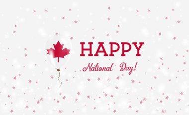 Kanada ulusal gün vatansever poster. Kanada bayrağı renkleri uçan lastik balon. Kanada ulusal gün arka plan balon, konfeti, yıldız, Bokeh ve pırıltılar.