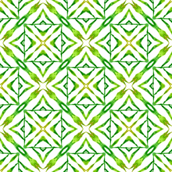 纺织现成好奇的印花 泳衣面料 包装材料 绿色的 不可磨灭的 时髦的夏季设计 水彩画背景 手绘瓷砖水彩边框 — 图库照片