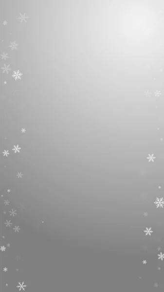 Sparse Snowfall Christmas Background Subtle Flying Snow Flakes Stars Grey — Stock Vector