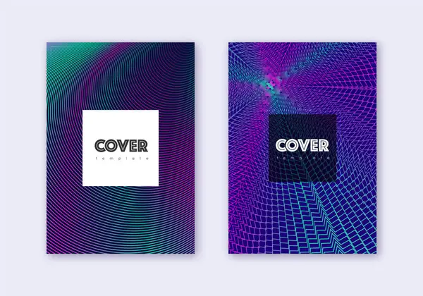 Conjunto Modelos Design Capa Hipster Linhas Abstratas Néon Sobre Fundo —  Vetores de Stock