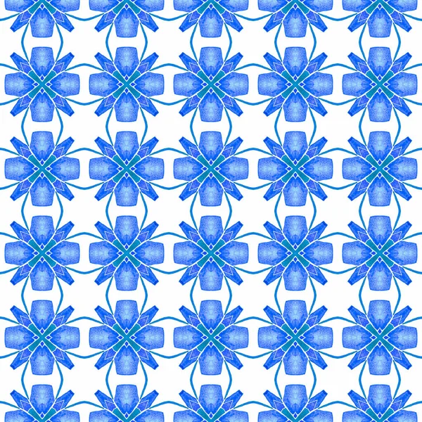 Pintado Mano Azulejos Borde Acuarela Azul Impresionante Diseño Boho Chic —  Fotos de Stock