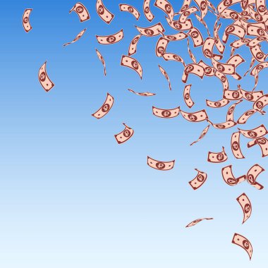 Rus rublesi düşüyor. Mavi arka planda küçük ovalama faturaları. Rusya parası. Cesur vektör çizimi. Seçkin ikramiye, servet ya da başarı konsepti.