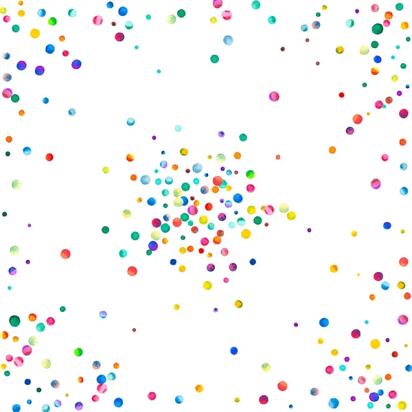 Aquarell Konfetti Auf Weißem Hintergrund Tatsächliche Regenbogenfarbene Punkte Frohe Feier — Stockfoto