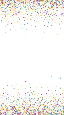 Gerçek şenlikli konfeti. Kutlama yıldızları. Beyaz arka planda neşeli bir konfeti. Güzel bir şablon. Dikey vektör arkaplanı.