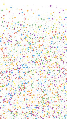 Şenlikli nadir konfeti. Kutlama yıldızları. Beyaz arka planda renkli konfeti. Zarif bir şablon. Dikey vektör arkaplanı.