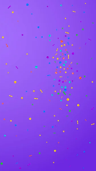 古典的なお菓子です お祝いの星 紫色の背景にフェスティバル コンフェッティ 完璧なお祝いのオーバーレイテンプレート 垂直ベクトル背景 — ストックベクタ