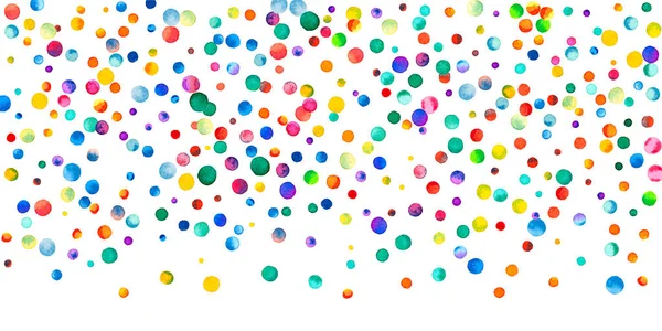 Confetti Acquerello Sfondo Bianco Arcobaleno Vivo Puntini Colorati Felice Celebrazione — Foto Stock