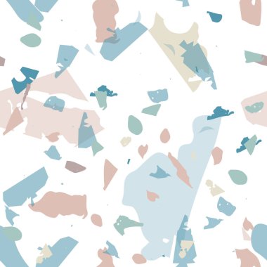 Terrazzo kusursuz desen. Mavi klasik döşeme dokusu. Terrazzo pürüzsüz desenli, serin renklerde. Doğal taşlardan, granitten, kuvarstan, mermerden, betondan yapılmış arkaplan. 